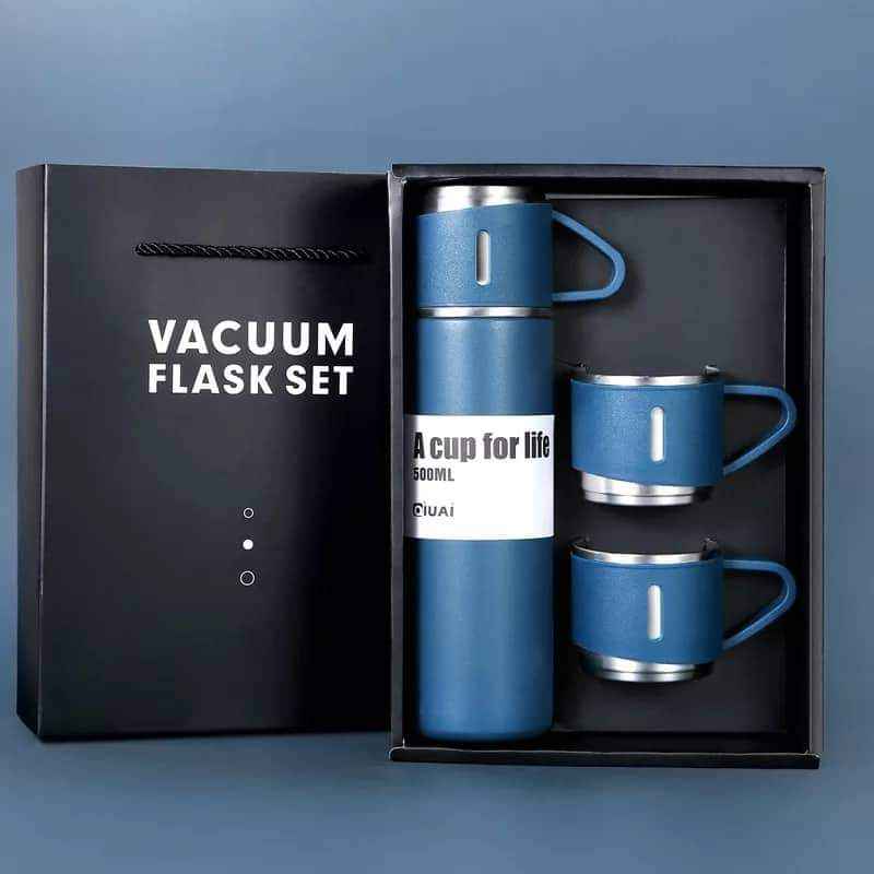 Trivitr Vacuum Flask with 3 Cup Set Combo-Stainless Steel Thermo